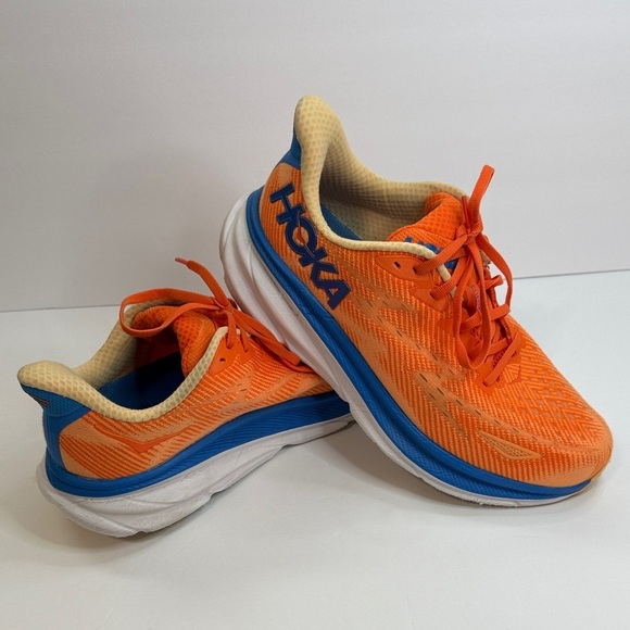 Hoka Clifton 9 Men's Orange and Blue Athletic Shoes